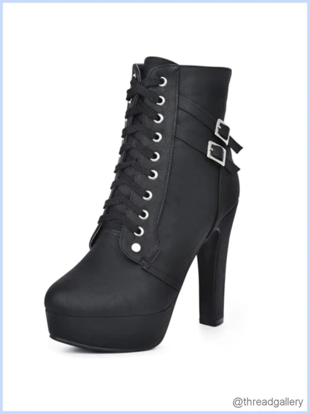 Chunky High Heel Platform Ankle Booties with Side Zipper—Lace Up, Block Heel